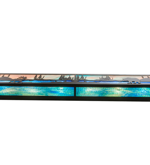 Meyda Lighting Elk & Black Bear 48" 8-Light Timeless Bronze Personalized Vanity Light With Multi-Colored Shade Glass