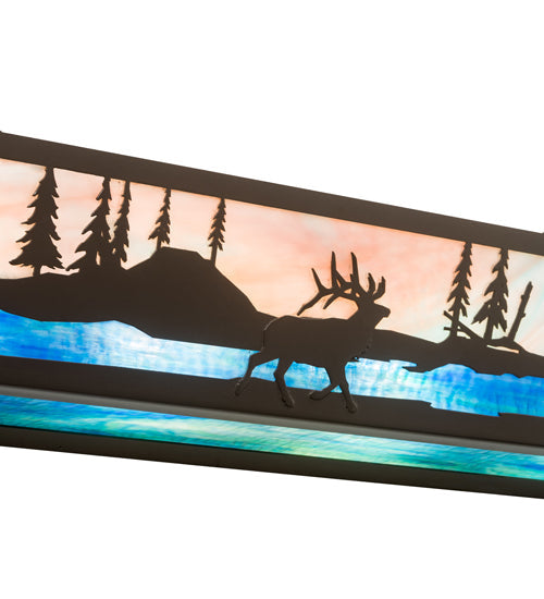 Meyda Lighting Elk & Black Bear 48" 8-Light Timeless Bronze Personalized Vanity Light With Multi-Colored Shade Glass