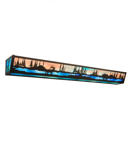 Meyda Lighting Elk & Black Bear 48" 8-Light Timeless Bronze Personalized Vanity Light With Multi-Colored Shade Glass