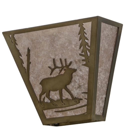 Meyda Lighting Elk Creek 13" 2-Light Antique Copper Wall Sconce With Silver Mica Shade Glass