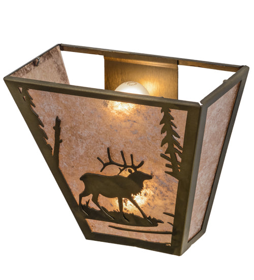 Meyda Lighting Elk Creek 13" 2-Light Antique Copper Wall Sconce With Silver Mica Shade Glass