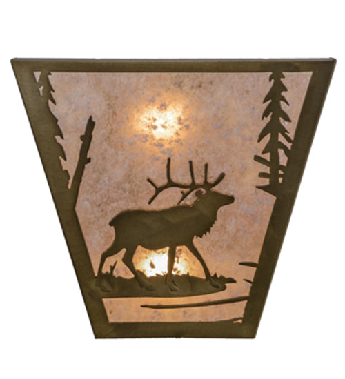 Meyda Lighting Elk Creek 13" 2-Light Antique Copper Wall Sconce With Silver Mica Shade Glass