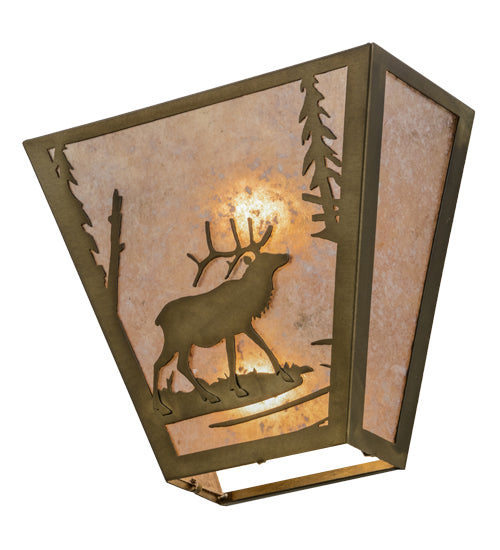 Meyda Lighting Elk Creek 13" 2-Light Antique Copper Wall Sconce With Silver Mica Shade Glass
