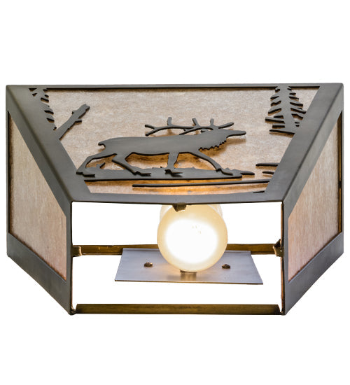 Meyda Lighting Elk Creek 13" 2-Light Antique Copper Wall Sconce With Silver Mica Shade Glass