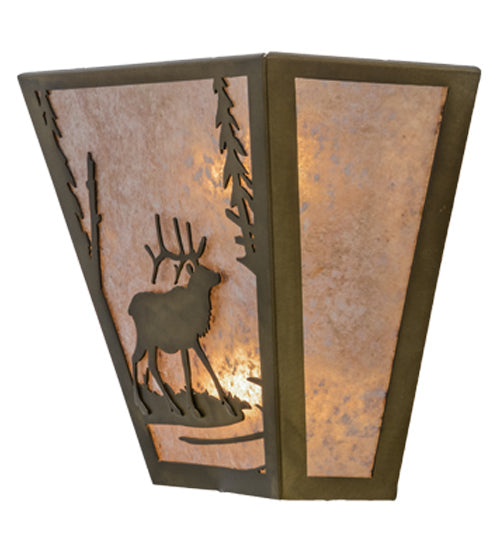 Meyda Lighting Elk Creek 13" 2-Light Antique Copper Wall Sconce With Silver Mica Shade Glass