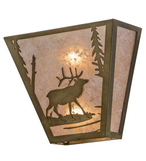 Meyda Lighting Elk Creek 13" 2-Light Antique Copper Wall Sconce With Silver Mica Shade Glass