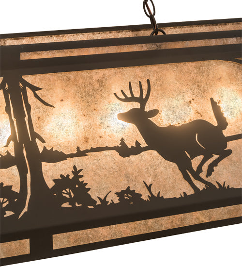 Meyda Lighting Elk & Deer at Lake 61" 9-Light Timeless Bronze Island Pendant Light With Silver Mica Shade Glass