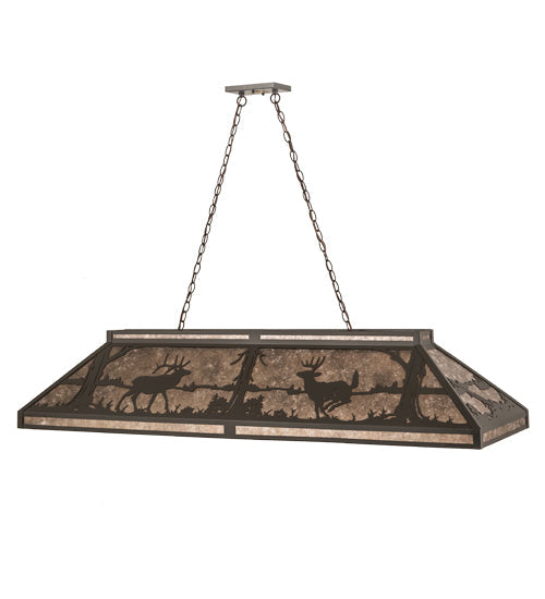 Meyda Lighting Elk & Deer at Lake 61" 9-Light Timeless Bronze Island Pendant Light With Silver Mica Shade Glass