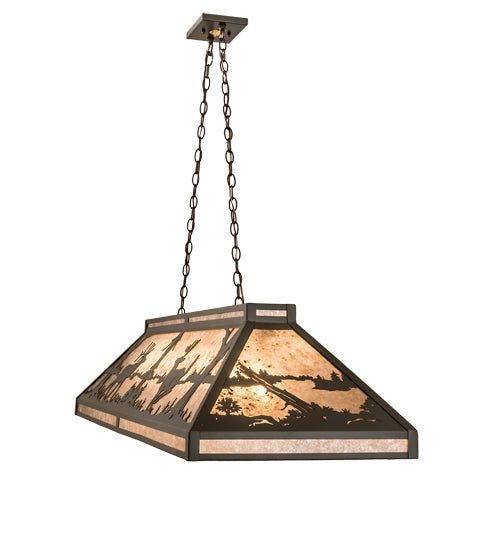 Meyda Lighting Elk & Deer at Lake 61" 9-Light Timeless Bronze Island Pendant Light With Silver Mica Shade Glass