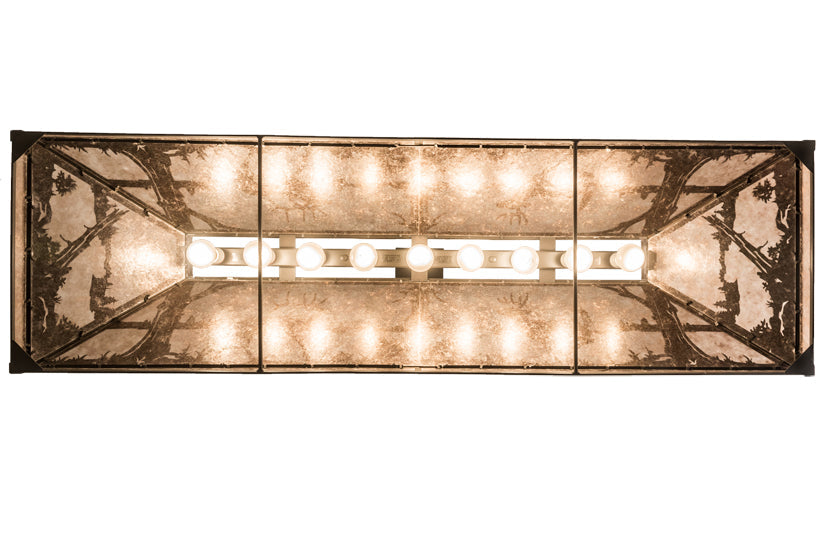 Meyda Lighting Elk & Deer at Lake 61" 9-Light Timeless Bronze Island Pendant Light With Silver Mica Shade Glass