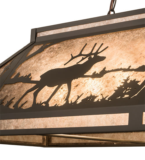 Meyda Lighting Elk & Deer at Lake 61" 9-Light Timeless Bronze Island Pendant Light With Silver Mica Shade Glass
