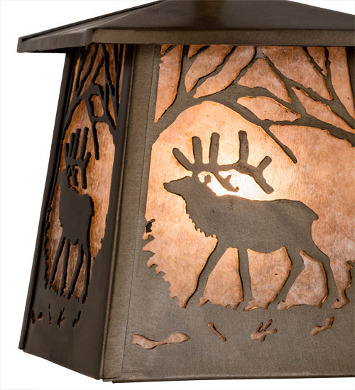 Meyda Lighting Elk at Dawn 10" Antique Copper Mini Pendant Light With Silver Mica Shade Glass