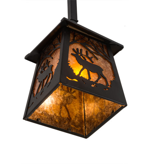 Meyda Lighting Elk at Dawn 10" Textured Black Mini Pendant Light With Amber Mica Shade Glass