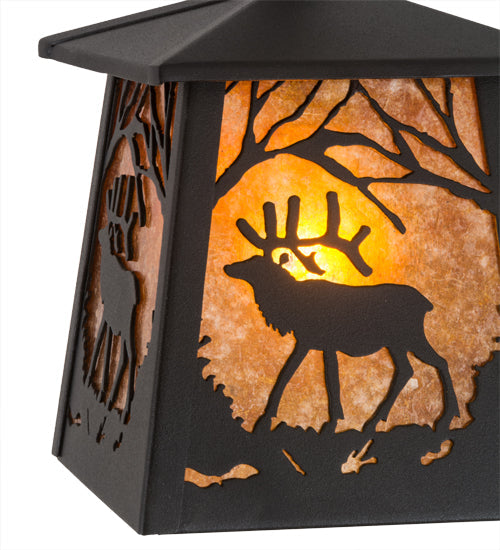 Meyda Lighting Elk at Dawn 10" Textured Black Mini Pendant Light With Amber Mica Shade Glass