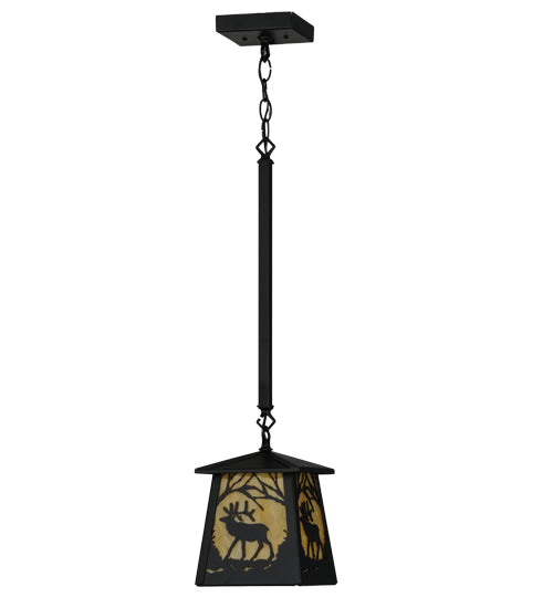 Meyda Lighting Elk at Dawn 10" Textured Black Mini Pendant Light With Beige Shade Glass