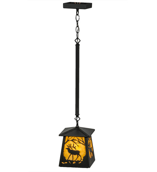 Meyda Lighting Elk at Dawn 10" Textured Black Mini Pendant Light With Beige Shade Glass
