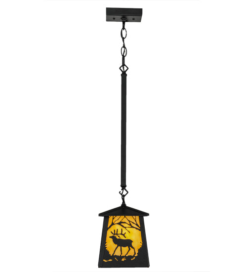 Meyda Lighting Elk at Dawn 10" Textured Black Mini Pendant Light With Beige Shade Glass