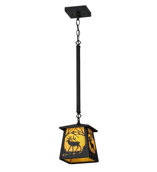 Meyda Lighting Elk at Dawn 10" Textured Black Mini Pendant Light With Beige Shade Glass