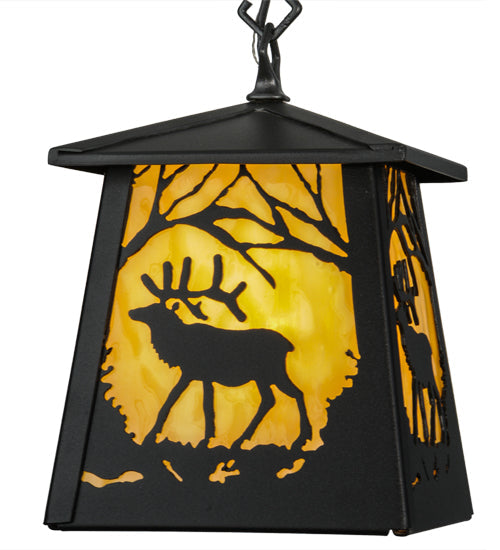 Meyda Lighting Elk at Dawn 10" Textured Black Mini Pendant Light With Beige Shade Glass