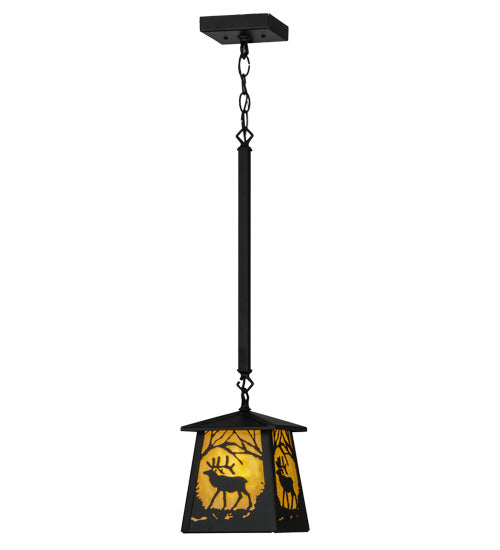 Meyda Lighting Elk at Dawn 10" Textured Black Mini Pendant Light With Beige Shade Glass