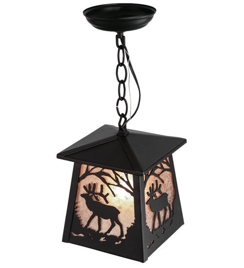 Meyda Lighting Elk at Dawn 10" Textured Black Mini Pendant Light With Silver Mica Shade Glass