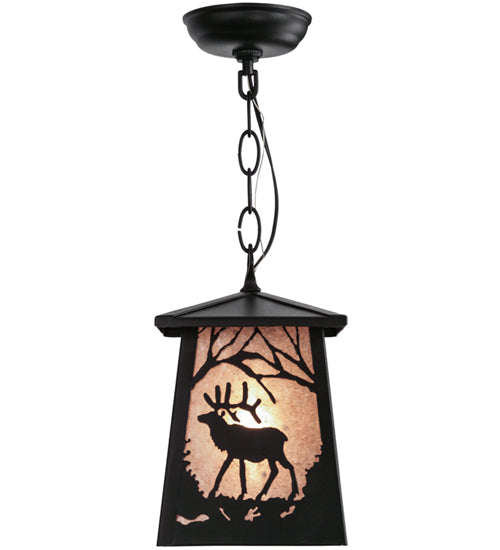 Meyda Lighting Elk at Dawn 10" Textured Black Mini Pendant Light With Silver Mica Shade Glass