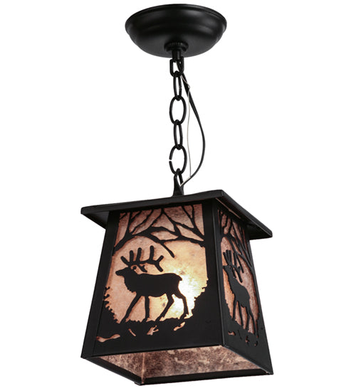 Meyda Lighting Elk at Dawn 10" Textured Black Mini Pendant Light With Silver Mica Shade Glass
