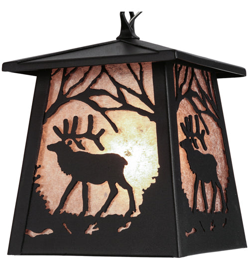 Meyda Lighting Elk at Dawn 10" Textured Black Mini Pendant Light With Silver Mica Shade Glass