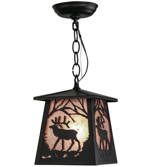 Meyda Lighting Elk at Dawn 10" Textured Black Mini Pendant Light With Silver Mica Shade Glass