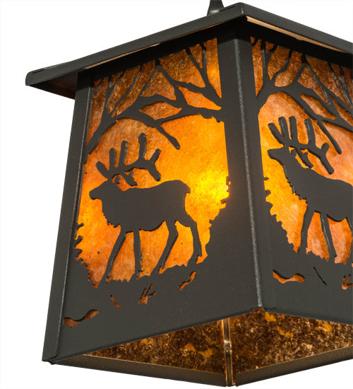 Meyda Lighting Elk at Dawn 10" Wrought Iron Mini Pendant Light With Amber Mica Shade Glass