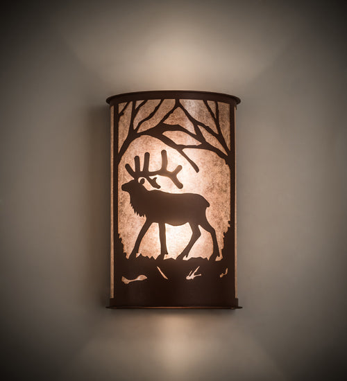 Meyda Lighting Elk at Dawn 13" 2-Light Rust Wall Sconce With Silver Mica Shade Glass