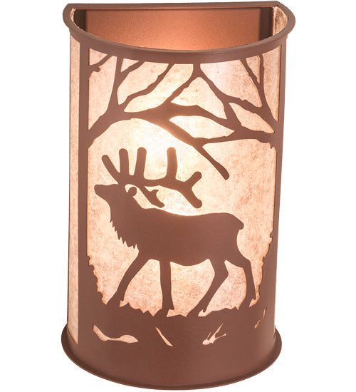 Meyda Lighting Elk at Dawn 13" 2-Light Rust Wall Sconce With Silver Mica Shade Glass