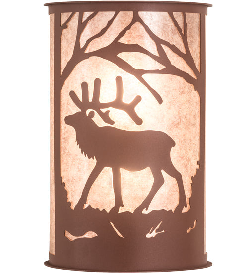Meyda Lighting Elk at Dawn 13" 2-Light Rust Wall Sconce With Silver Mica Shade Glass