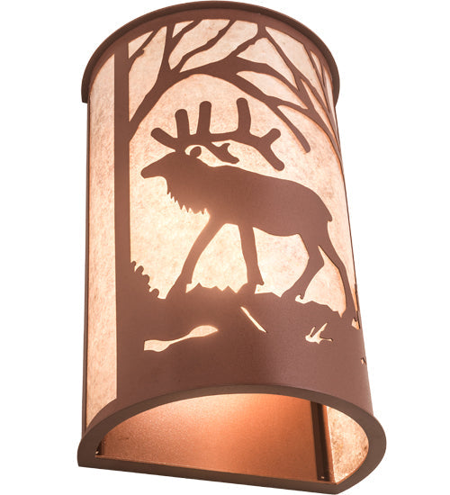 Meyda Lighting Elk at Dawn 13" 2-Light Rust Wall Sconce With Silver Mica Shade Glass