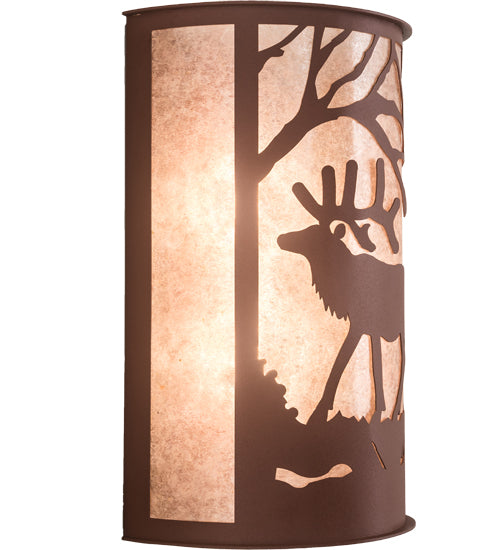 Meyda Lighting Elk at Dawn 13" 2-Light Rust Wall Sconce With Silver Mica Shade Glass
