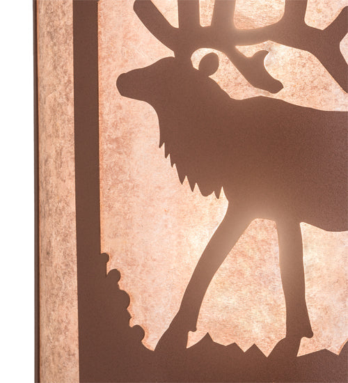 Meyda Lighting Elk at Dawn 13" 2-Light Rust Wall Sconce With Silver Mica Shade Glass