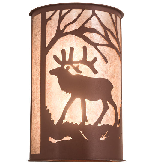 Meyda Lighting Elk at Dawn 13" 2-Light Rust Wall Sconce With Silver Mica Shade Glass