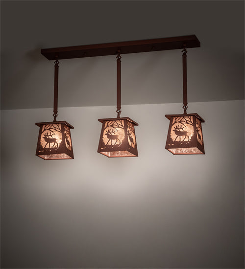 Meyda Lighting Elk at Dawn 217251 37" 3-Light Rust Island Pendant Light With Silver Mica Shade Glass