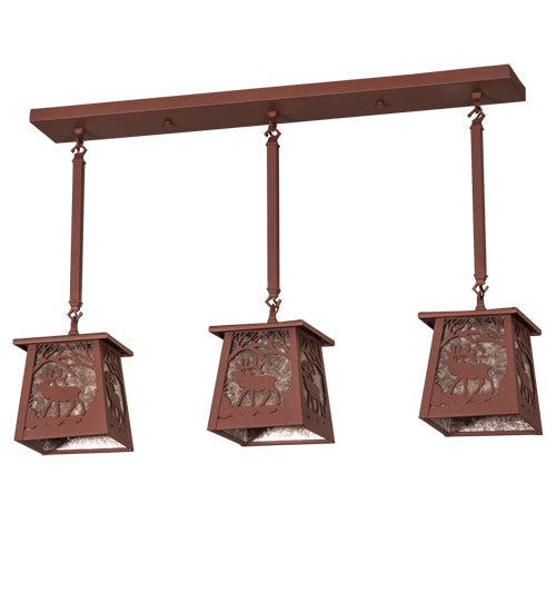 Meyda Lighting Elk at Dawn 217251 37" 3-Light Rust Island Pendant Light With Silver Mica Shade Glass