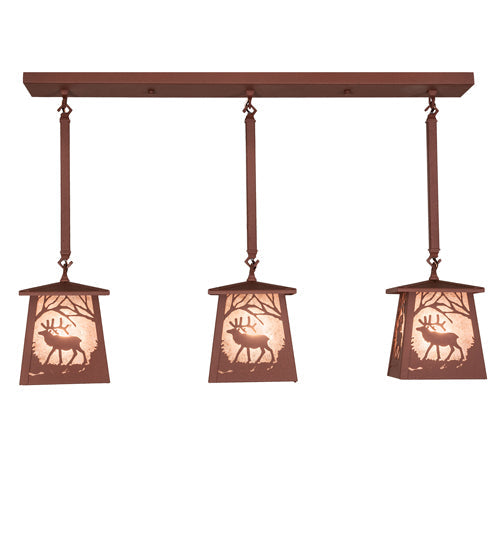 Meyda Lighting Elk at Dawn 217251 37" 3-Light Rust Island Pendant Light With Silver Mica Shade Glass
