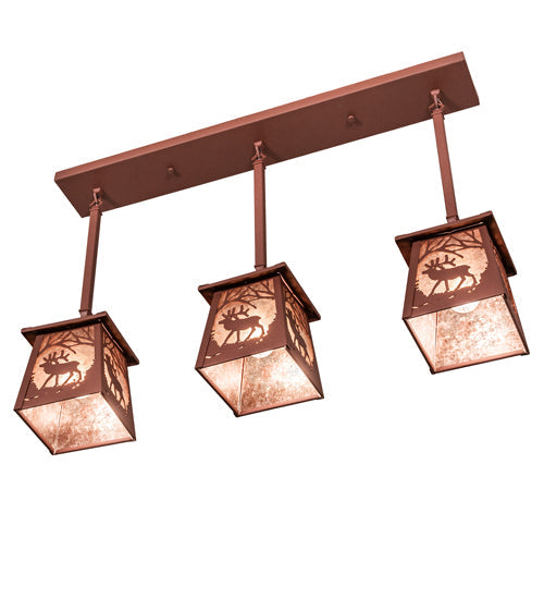 Meyda Lighting Elk at Dawn 217251 37" 3-Light Rust Island Pendant Light With Silver Mica Shade Glass