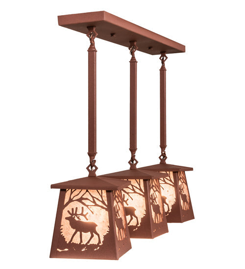 Meyda Lighting Elk at Dawn 217251 37" 3-Light Rust Island Pendant Light With Silver Mica Shade Glass