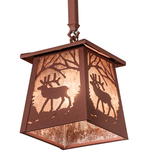 Meyda Lighting Elk at Dawn 217251 37" 3-Light Rust Island Pendant Light With Silver Mica Shade Glass