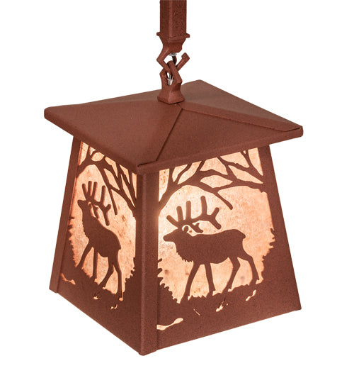 Meyda Lighting Elk at Dawn 217251 37" 3-Light Rust Island Pendant Light With Silver Mica Shade Glass