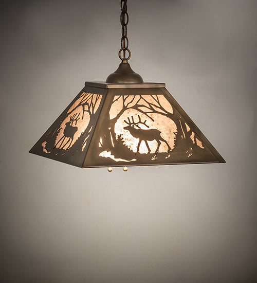 Meyda Lighting Elk at Dawn 22" 2-Light Antique Copper Pendant Light With Silver Mica Shade Glass