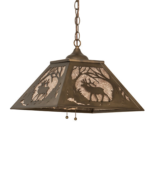 Meyda Lighting Elk at Dawn 22" 2-Light Antique Copper Pendant Light With Silver Mica Shade Glass