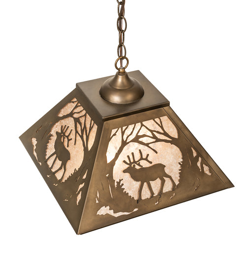 Meyda Lighting Elk at Dawn 22" 2-Light Antique Copper Pendant Light With Silver Mica Shade Glass