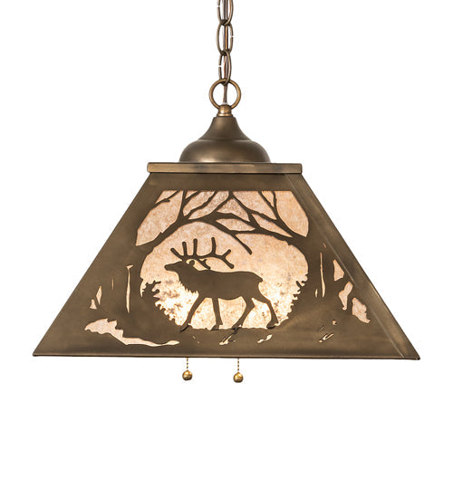 Meyda Lighting Elk at Dawn 22" 2-Light Antique Copper Pendant Light With Silver Mica Shade Glass