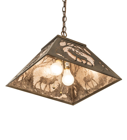Meyda Lighting Elk at Dawn 22" 2-Light Antique Copper Pendant Light With Silver Mica Shade Glass