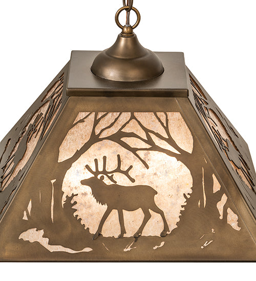 Meyda Lighting Elk at Dawn 22" 2-Light Antique Copper Pendant Light With Silver Mica Shade Glass